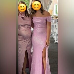 Elegant Pink Off-Shoulder Sequin Prom Dress